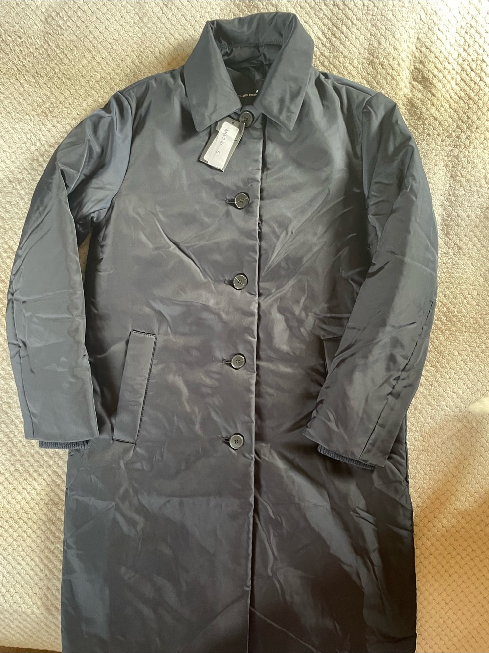 Club Monaco Dark Navy Long Button-Front Trench Coat